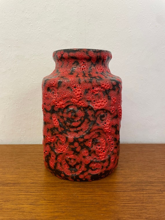 Fat Lava Scheurich Vase 282-16 in Red Made in West Germany 70s Mid 
