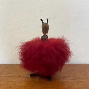 Special Mid Century devil figure made of teak wood and with red fur 50s 60s Vintage