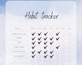 Habit Tracker Téléchargement numérique Atteignez vos objectifs en suivant vos habitudes aujourd'hui Joli arrière-plan imprimé