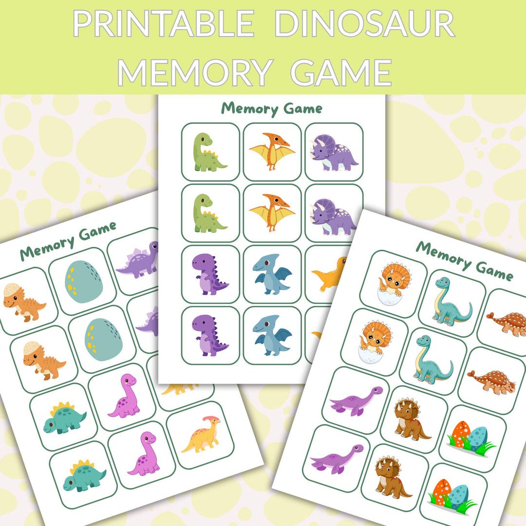 Dinosaur Memory Matching Game for Kids | Printable Card Game (instant ...
