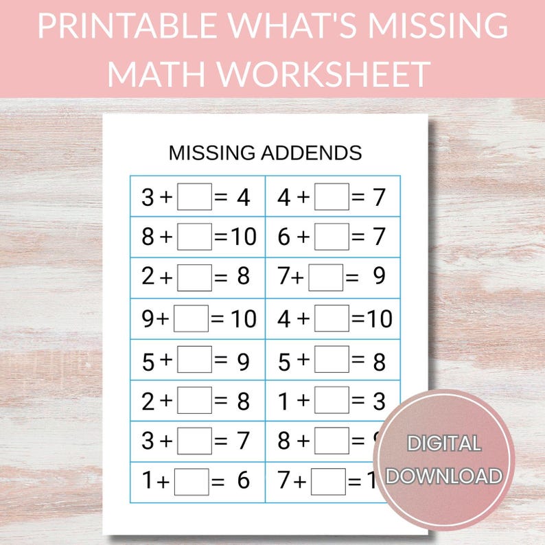 Missing Addends & Missing Subtrahends Worksheets | Math Printable ...