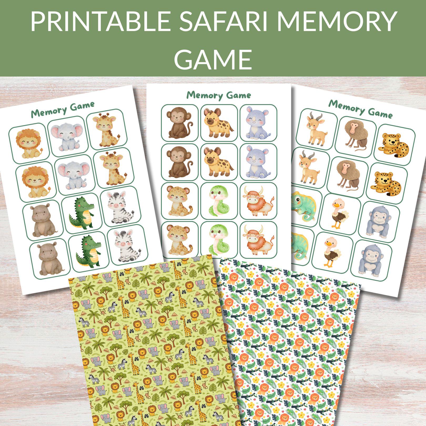 Safari Animals Memory Game | Watercolor Matching Activity Cards ...