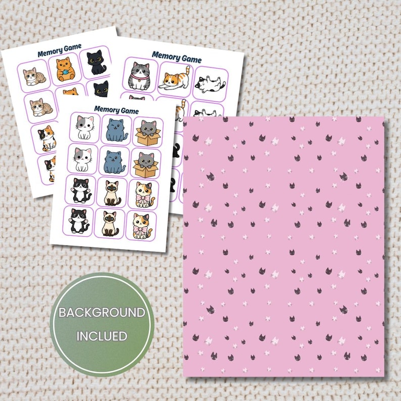 Cat Memory Matching Game for Kids | Printable Card Game (instant ...