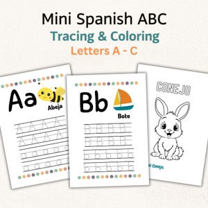 Mini Spanish ABC Tracing & Coloring Pages | Letters A–C | Alphabet Worksheets | Preschool Printable | Spanish Learning