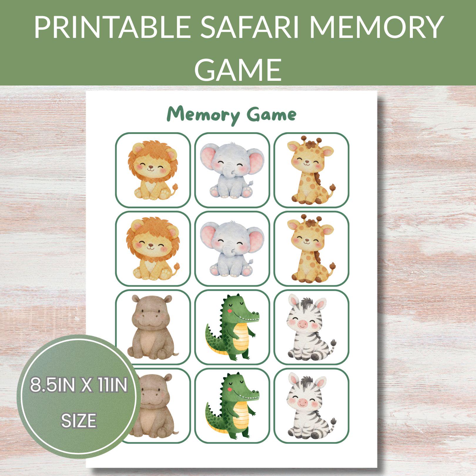 Safari Animals Memory Game | Watercolor Matching Activity Cards ...