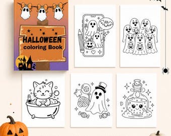 Halloween kleurboek voor kinderen, 50 printbare Halloween kleurplaten voor kinderen, Halloween activiteitenpagina's, leuke en makkelijke Halloween printables