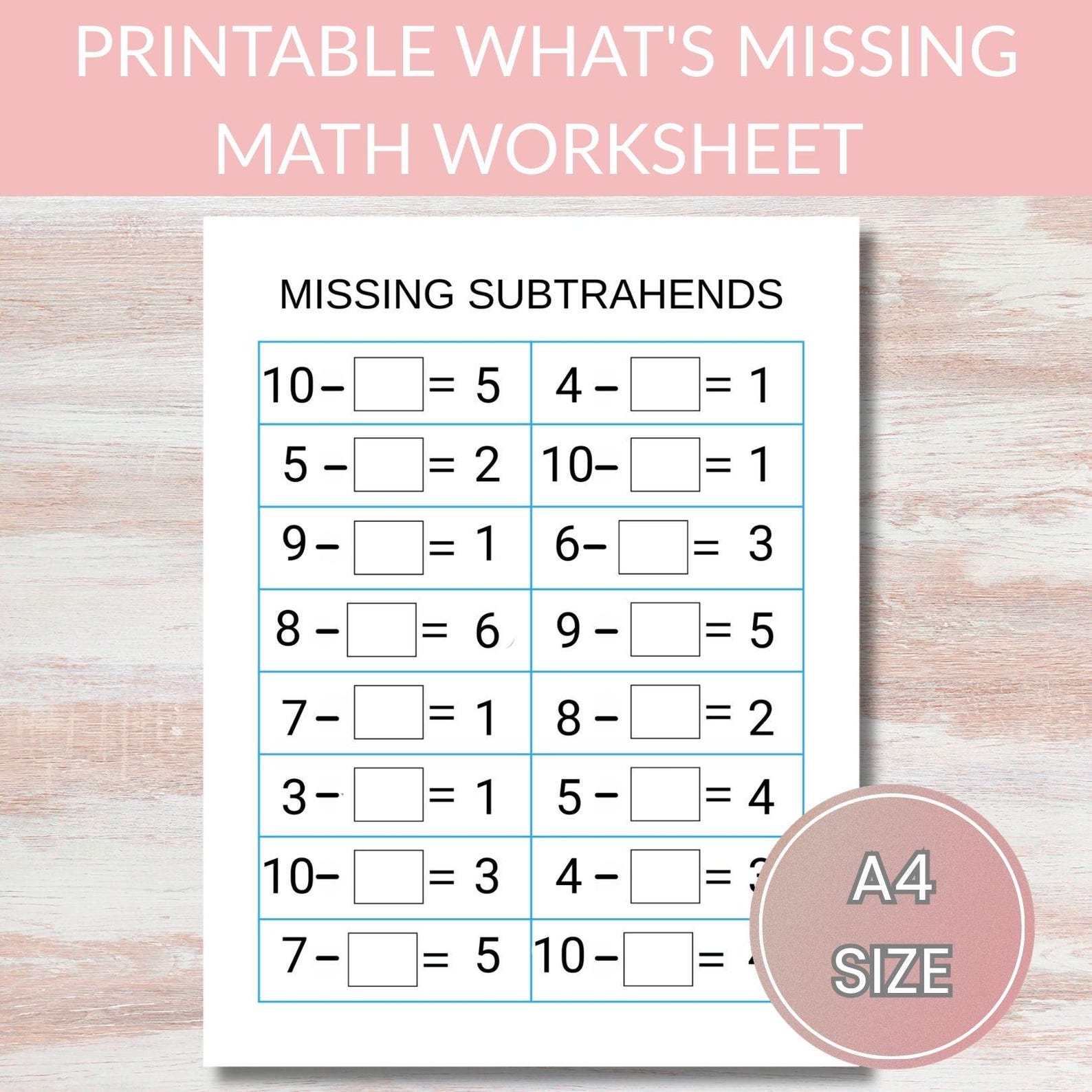 Missing Addends & Missing Subtrahends Worksheets | Math Printable ...