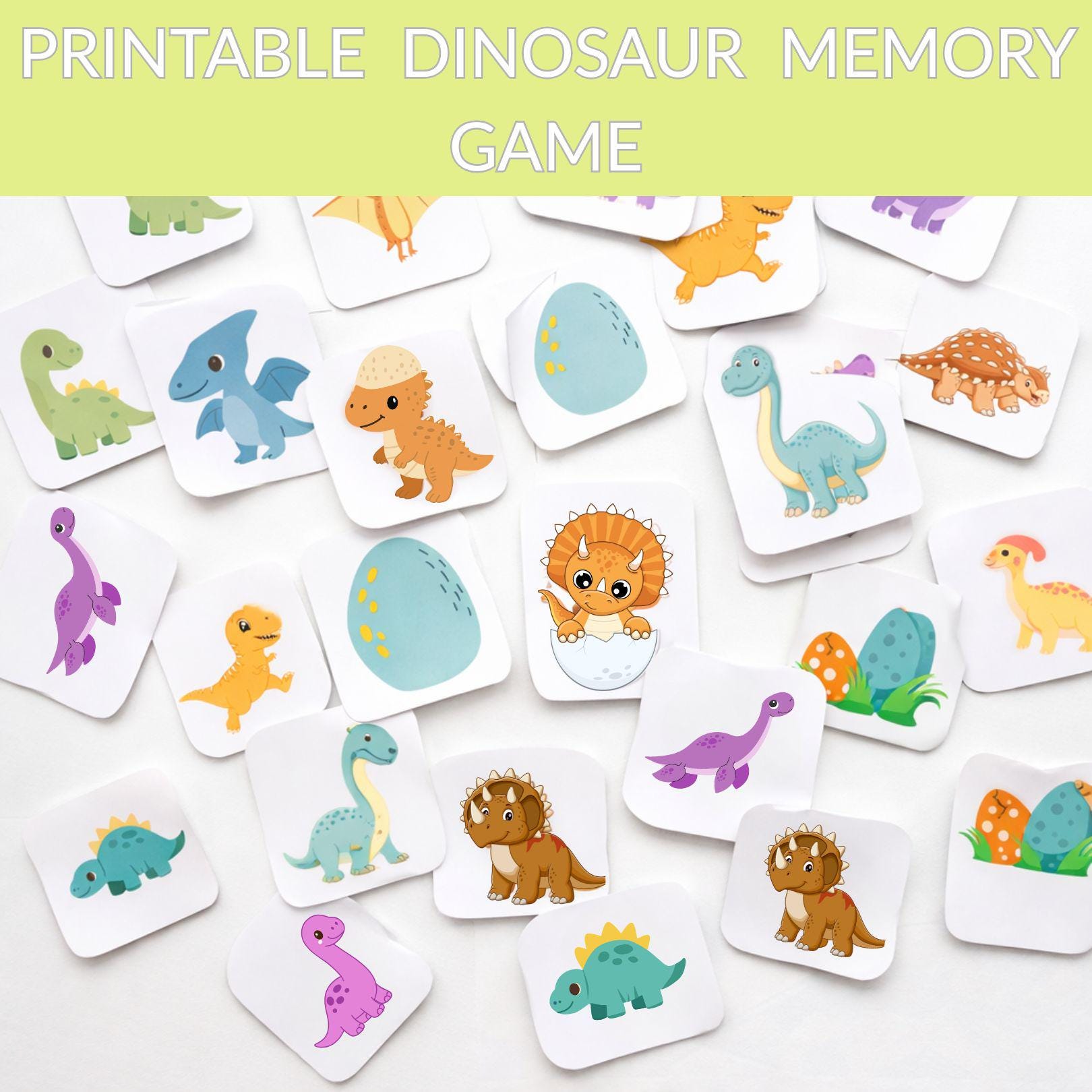 Dinosaur Memory Matching Game for Kids | Printable Card Game (instant ...