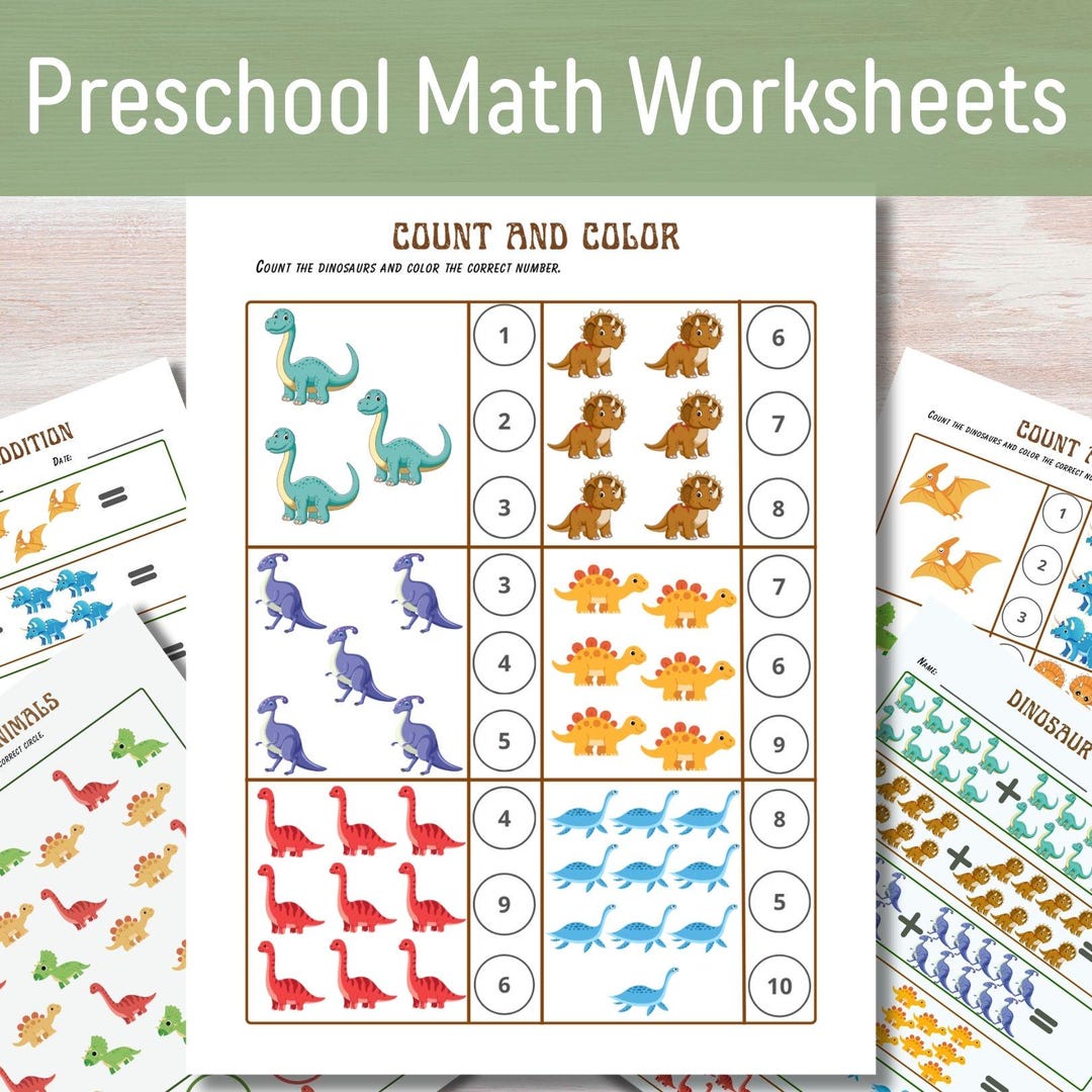 Dinosaur Math Worksheets for Preschool (ages 3–5) | Counting & Number ...