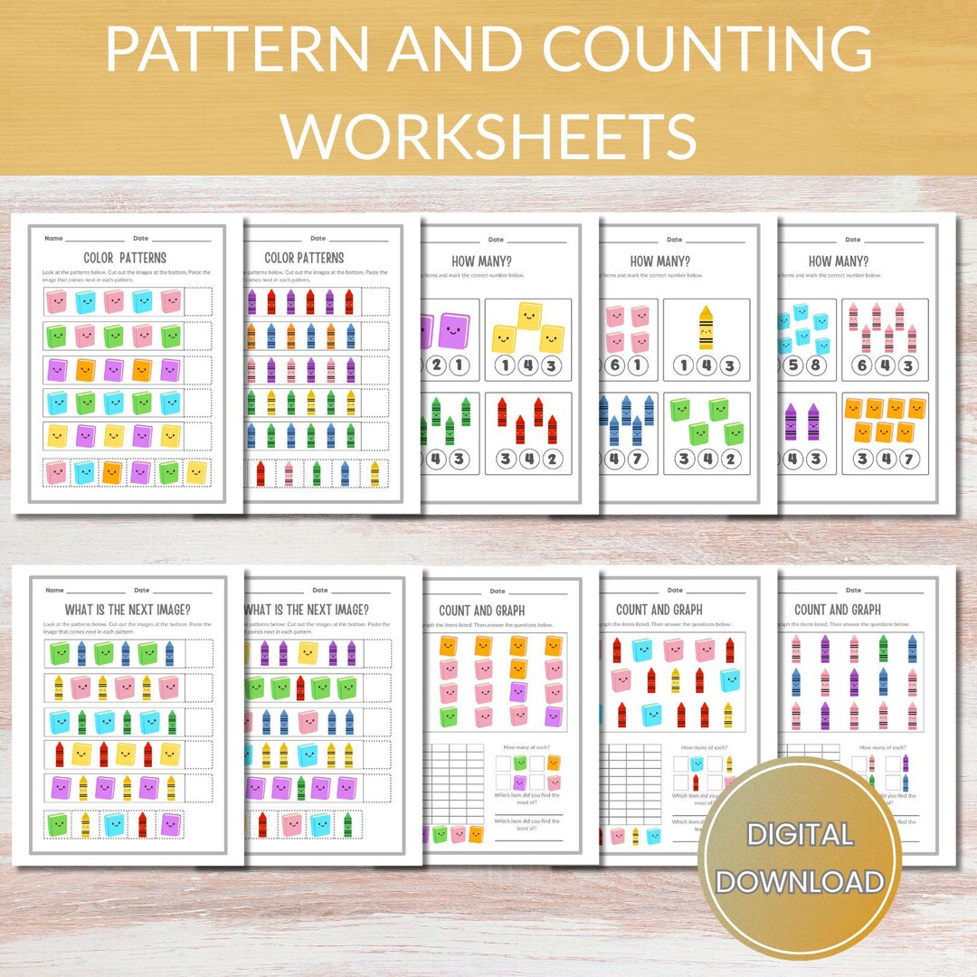 Pattern and Counting Worksheets for Kids | Learning Pages (instant ...