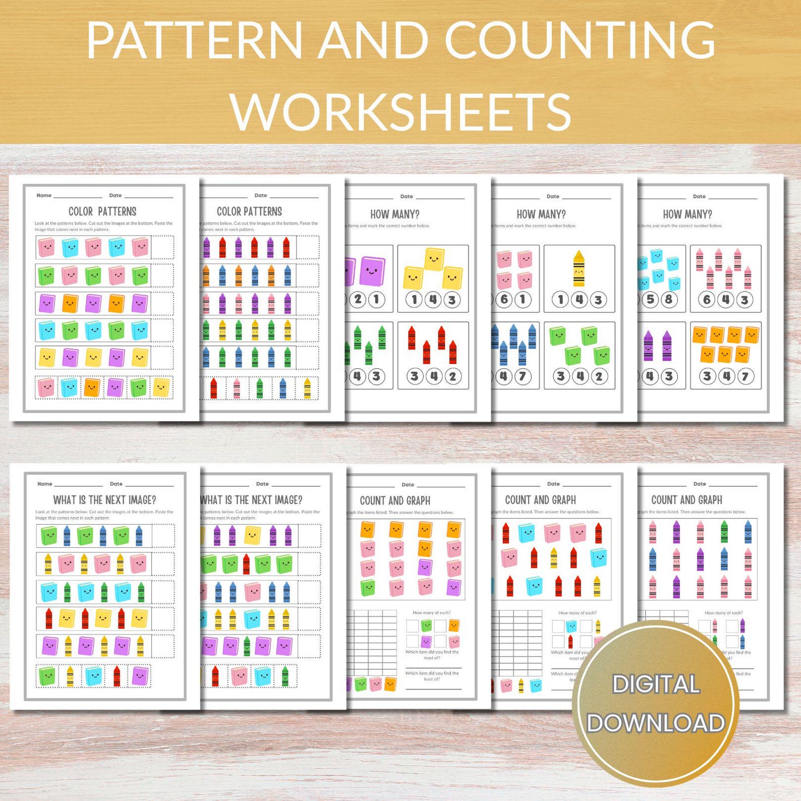 Pattern and Counting Worksheets for Kids | Learning Pages (instant ...