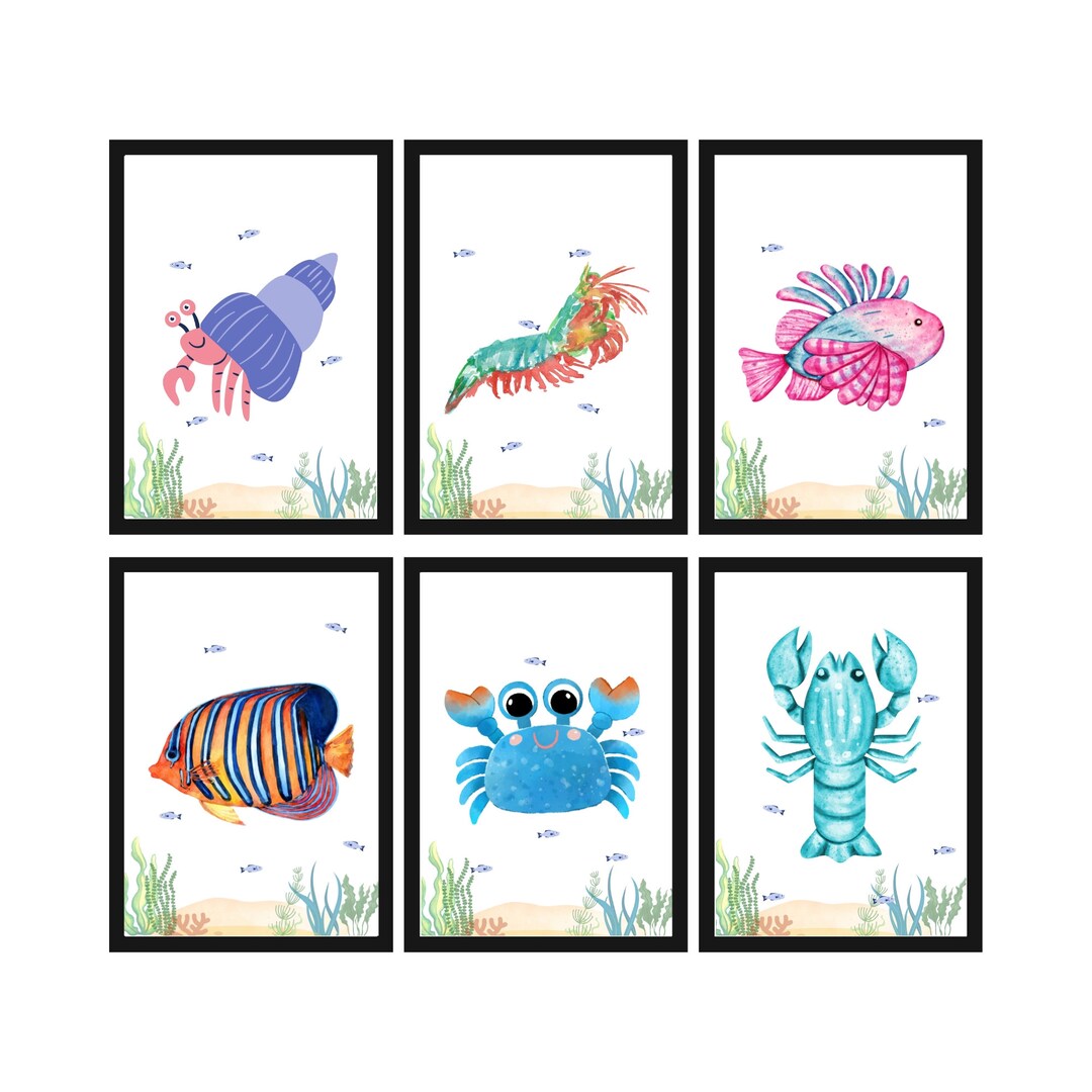 Ocean Nursery Wall Art Set of 20 Prints Under the Sea Wall Etsy