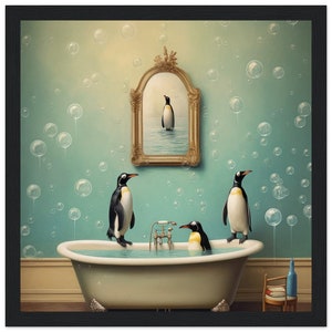 Penguin Poster | Penguin in Bathtub Print | Penguin Art | Bathroom Art | Animal in Bathtub | Animal Lover Gift