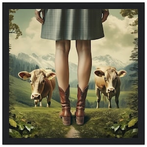 Black Forest picture | Vintage Cow Print | Bavarian Alps Panorama | Cow Poster | German Nature Park Image