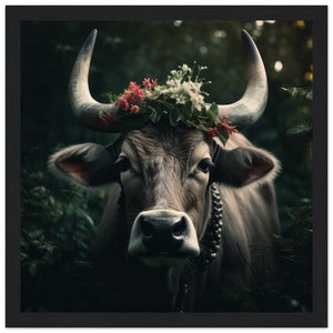 Black Forest Poster fürs Wohnzimmer mit Holzrahmen | Black Forest Vintage | Trachten | Geschenk | Schwarzwald Kuh