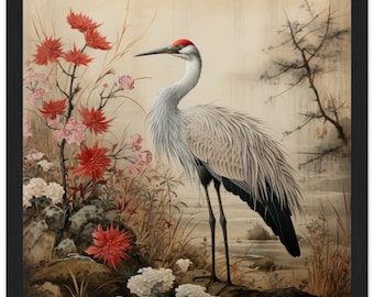 Japanese Crane Art | Vintage Crane Poster | Japanese Art Poster | Japanese Crane Print | Living Room Posters | Wall Decor | Gift