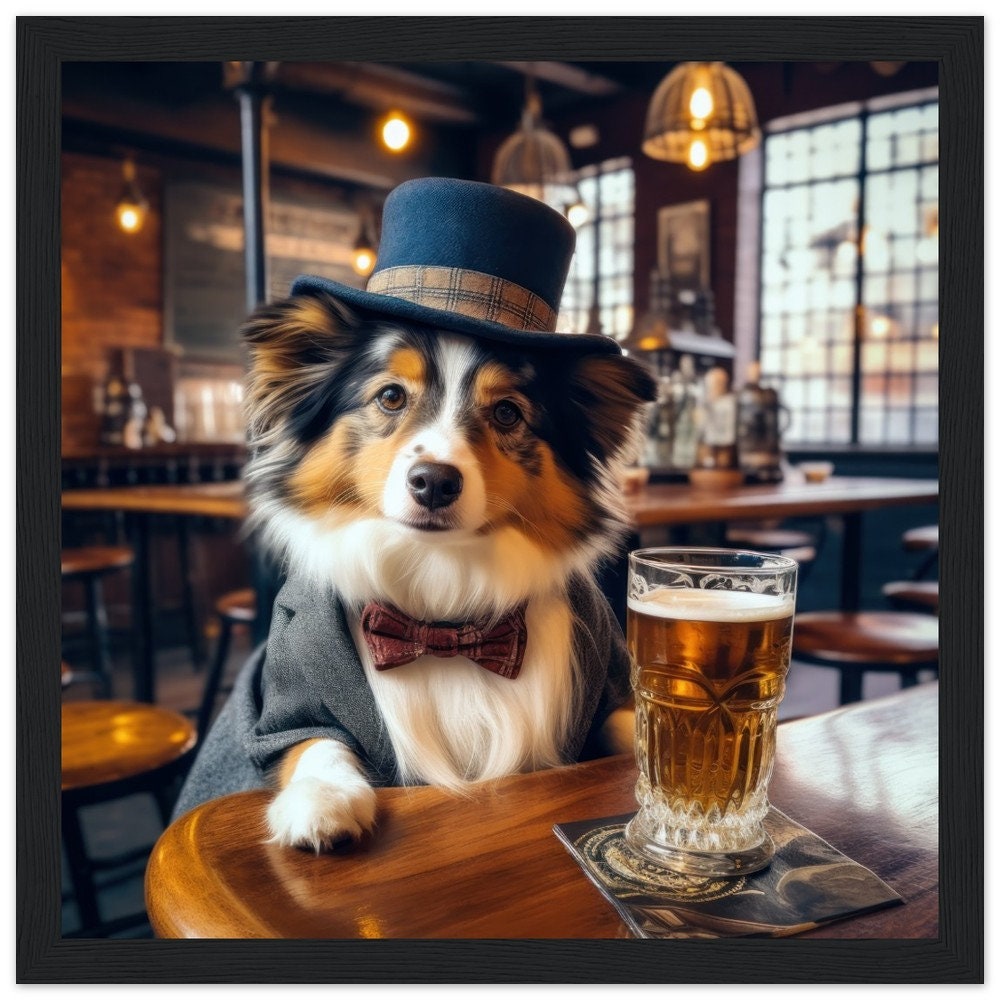 Dazzlewall Œuvre Murale Chien Buveur De Bière - Toile Amusante 30x40 Cm Sans Cadre