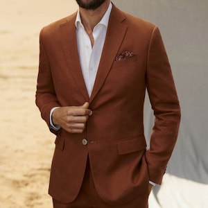 Traje de 2 piezas para hombre, hecho a mano, de color óxido