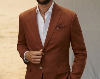 Men&#39;s Handmade Rust Suit: 2-Piece Wedding Groom Wear