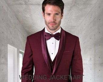 Men's Tuxedo Suits, Wedding Three Piece Suits, Grooms Wear suit, Burgundy Suits, Casual Slim Fit Suit, 3 piece suits.