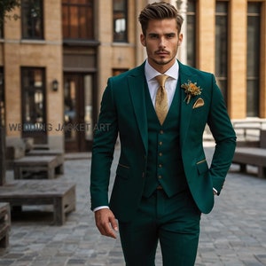 Men&#39;s Suits, Wedding Suits, Groom Wear Suit, Suits For Men, Engagement 3 Piece, Slim Fit Two Button, Green Suits. Luxury bespoke suits.