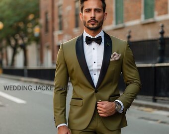 Olive Green Tuxedo Suit: Bespoke Slim Fit Two-Piece Wedding Suit