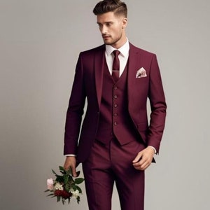 Men,s Dress, Burgundy Three piece, Men suits, Marun 3 Piece, Wedding Dresses, Grooms suits, Events Wear Suits, Gift for him.