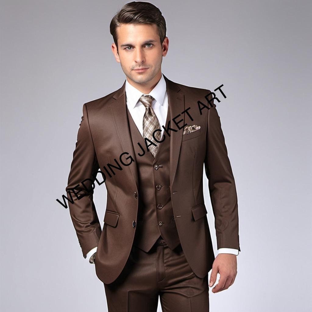 Men's Brown 3-piece Wedding Suit: Peak Lapel Tuxedo - Etsy