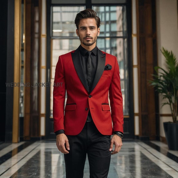Red Tuxedo Suit: Men's Wedding Prom Outfit, Black Lapel - Etsy Ireland Red Tuxedo Suit: Men's Wedding Prom Outfit, Black Lapel - Etsy Ireland