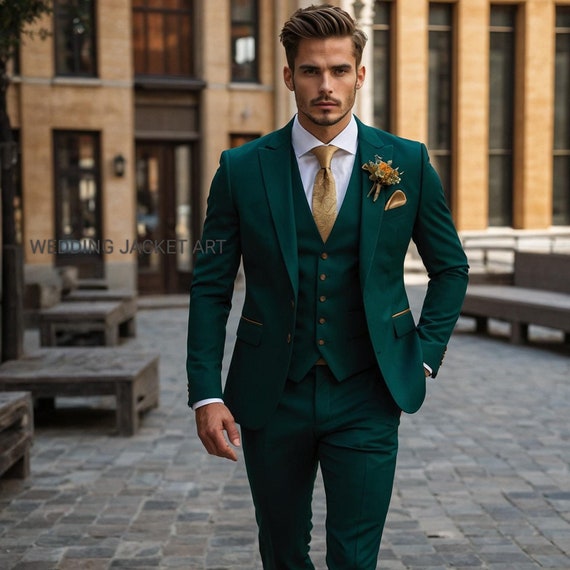 green dress man Slim Fit Suit: Men's 3-Piece Wedding Groom Wear group_holiday 24