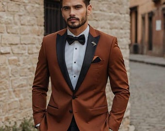 Men's Rust Two-Piece Suit: Slim Fit Tuxedo for Weddings