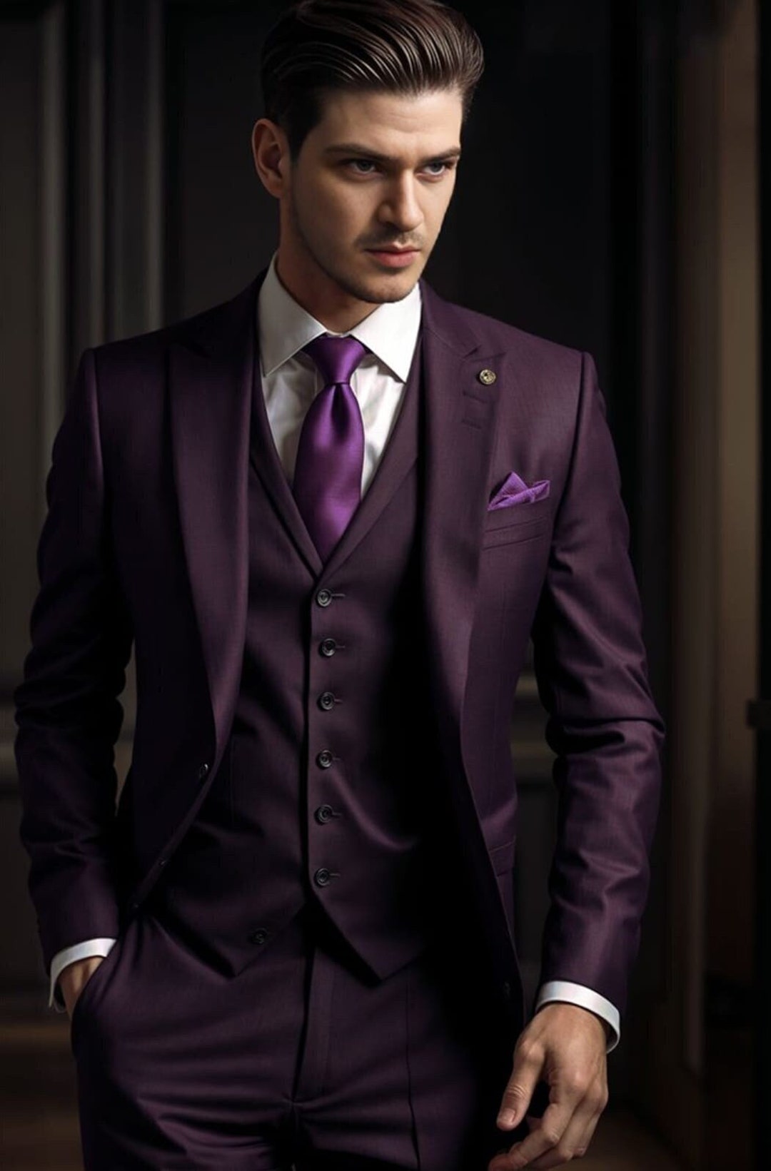 Terno Morado Oscuro Traje Morado Hombre