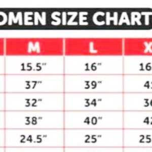 May include: A women's size chart with measurements in inches. The chart includes sizes XS to 4XL, detailing shoulder, bust, waist, bottom, and sleeve measurements. The text "WOMEN SIZE CHART" is at the top.