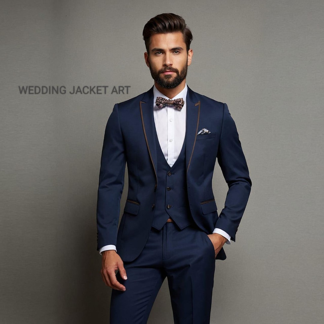 Navy Blue Three Pieces Groomsman Suit for Men's Wear main image 0