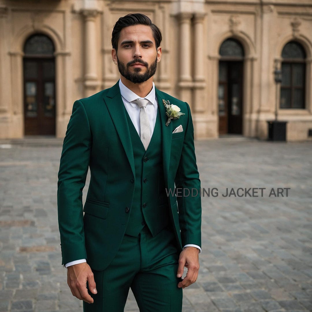 Men's Emerald Green 3-piece Suit: Wedding Groom Attire