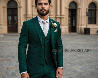 Men Emerald Suits, Green Suits, wedding 3 piece suits, Men grooms wear Dress, Two button green suits,  gift for Him,