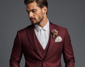 Men&#39;s Suit burgundy Wedding Suit Groom Wear Suit 3 Piece Suit One Button Suit Party Wear Suit For Men Dinner suit New arrival 3 piece suit.