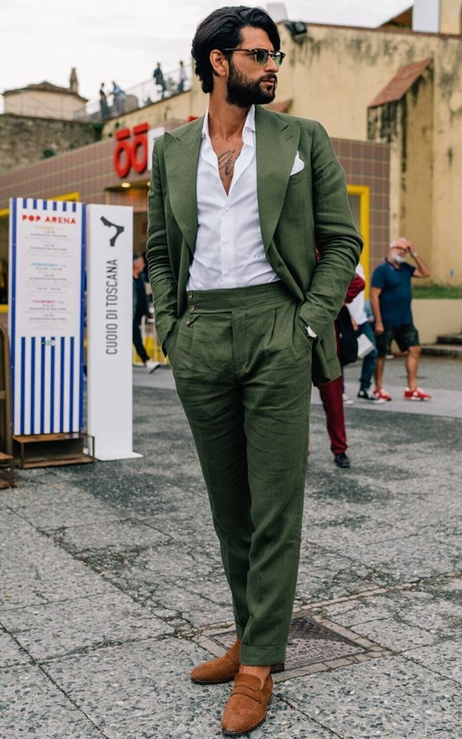 Men's Green Linen Suit: 2-Piece Beach Wedding Groom Suit