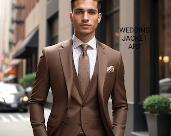 Brown 3 Piece Suit: Coffee Color Tuxedo with Shawl Lapel