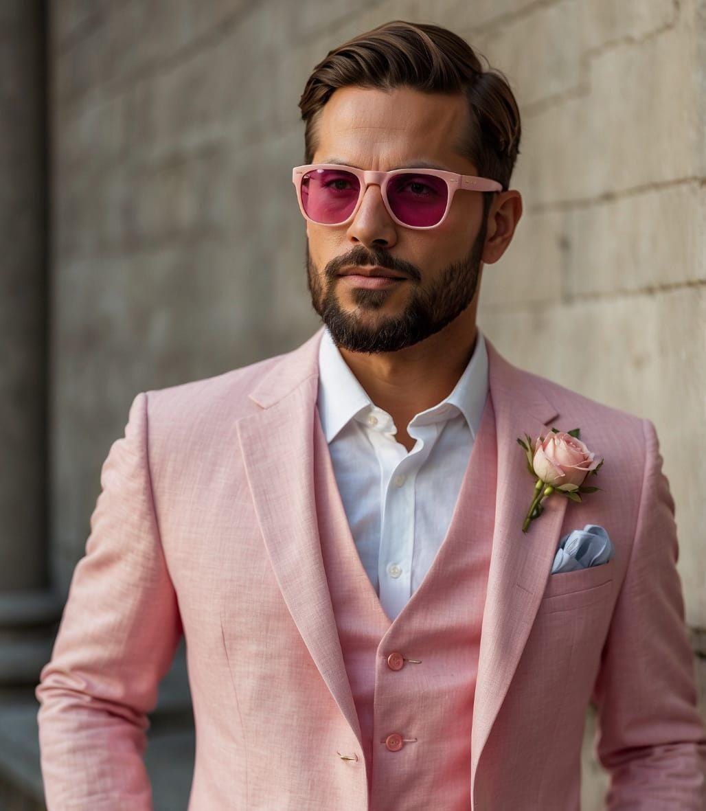 メンズ ピンク リネン 3ピーススーツ：夏の結婚式新郎衣装 - Etsy 日本