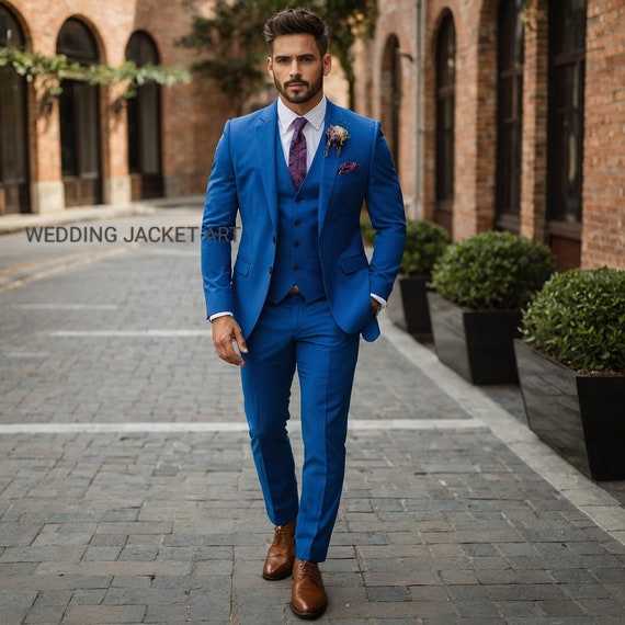 Men's Blue 3-piece Wedding Suit: Royal Tuxedo With Notch Lapel - Etsy