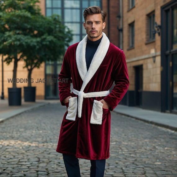 Pure Cashmere Robe For Men – Full Length Luxury Bathrobe In Burgundy (Small/Medium) - View #5