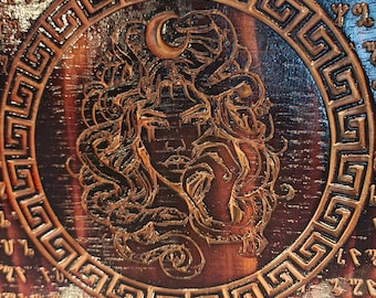 Carved Medusa three candle Wall Altar for Sacred Space and Offerings, Handmade (LAST ONE)