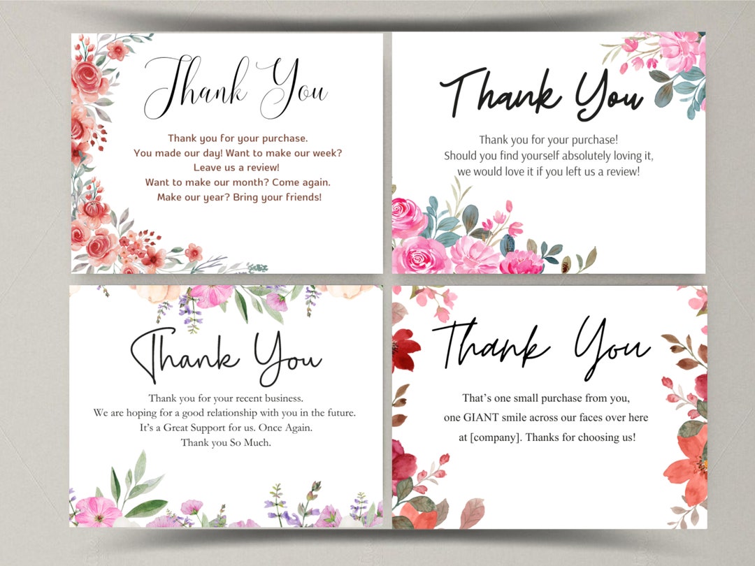 30 Floral Thank You Cards Message for Customer Digital Canva Etsy
