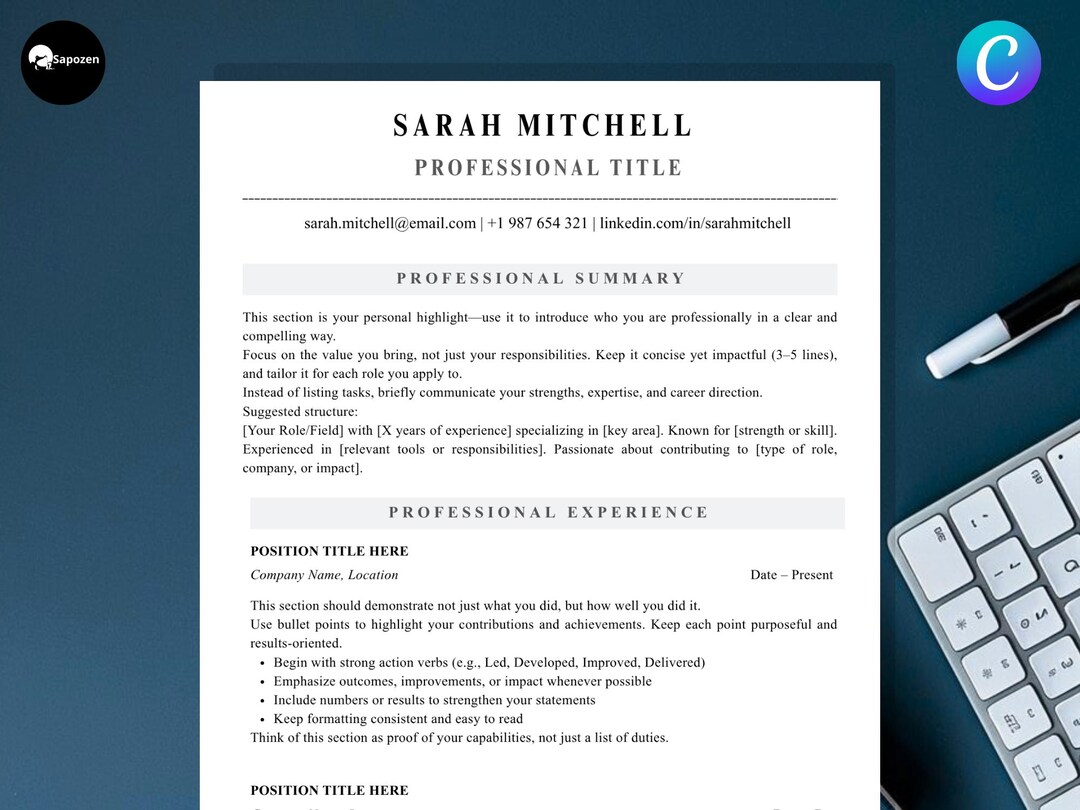 Minimalist Resume Template Canva | ATS Friendly Professional CV + Cover ...