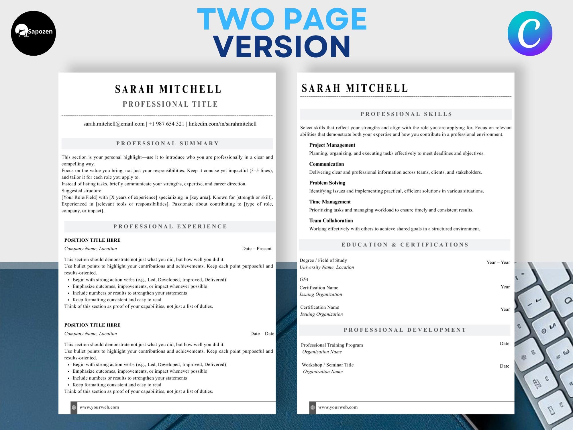 Minimalist Resume Template Canva | ATS Friendly Professional CV + Cover ...