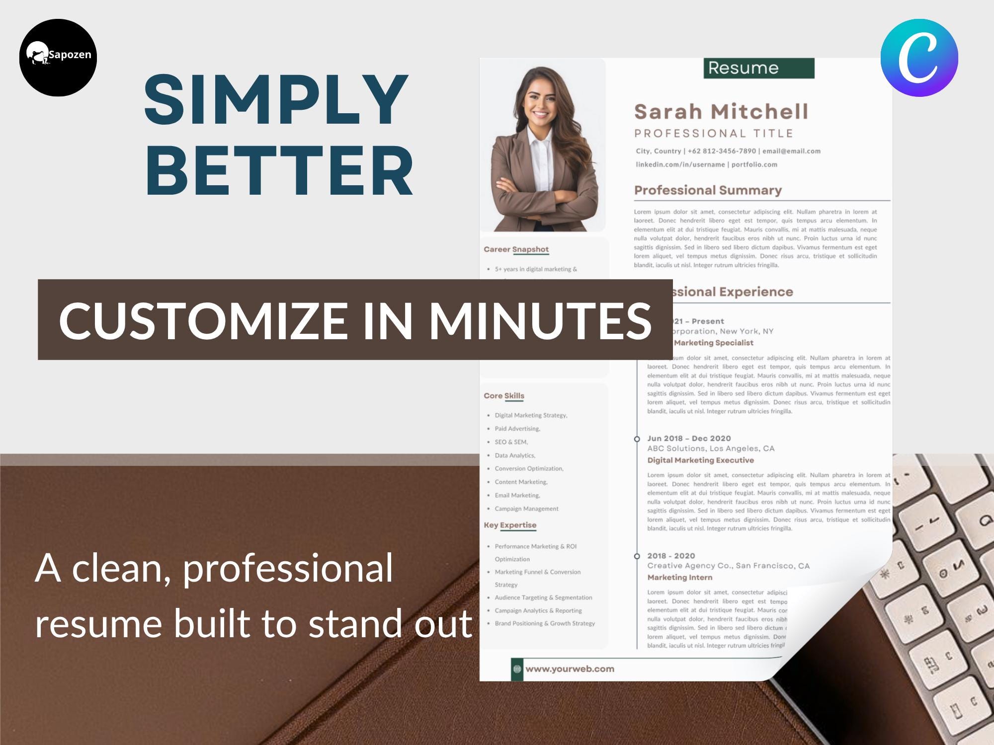 ATS Friendly Resume Template Canva | Professional CV for Job Seekers ...