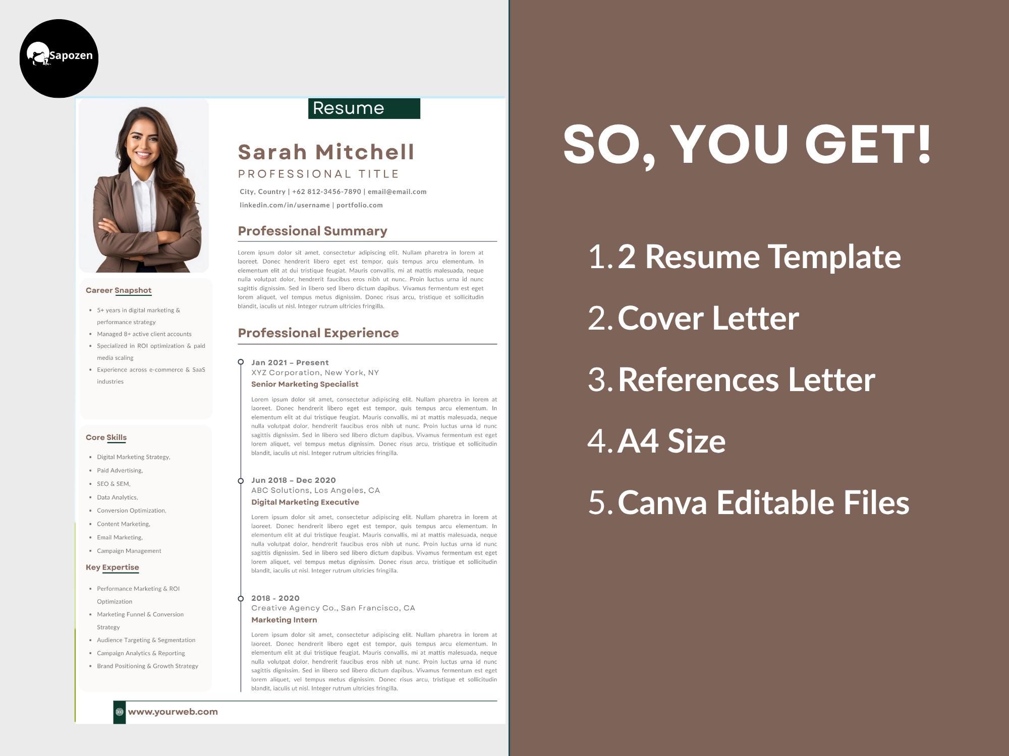 ATS Friendly Resume Template Canva | Professional CV for Job Seekers ...