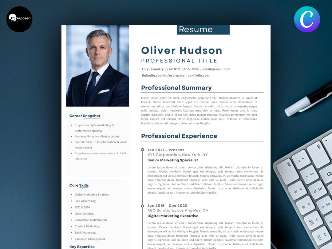 Executive Resume Template Canva | ATS Optimized Professional CV Design ...