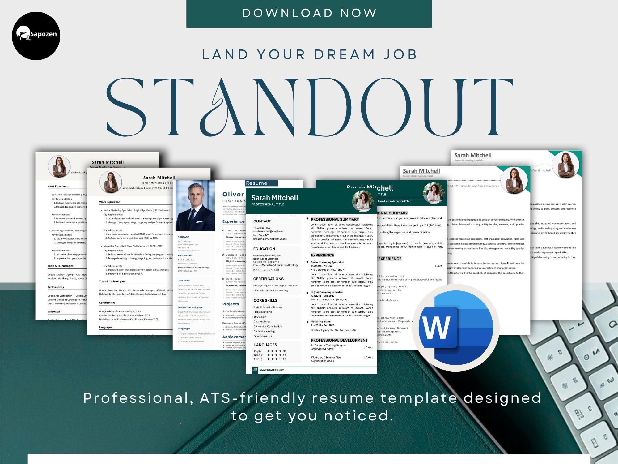 ATS Resume Template Microsoft Word | CV Cover Letter Bundle (digital ...